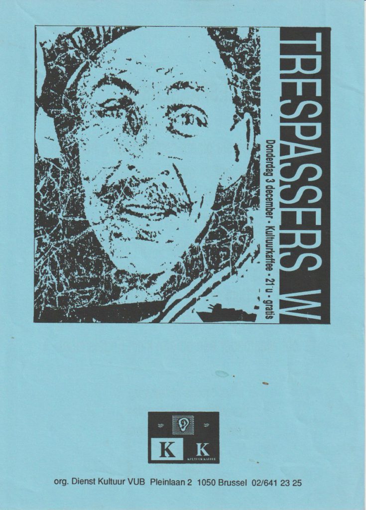 poster optreden Trespassers W in het Kultuurkaffee Brussel, 3/12/1992
