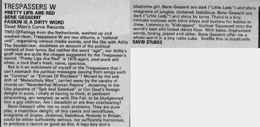 Pretty Lips are red (Bene Gesserit etc)-David Stubbs, Melody Maker 9 mei 1987