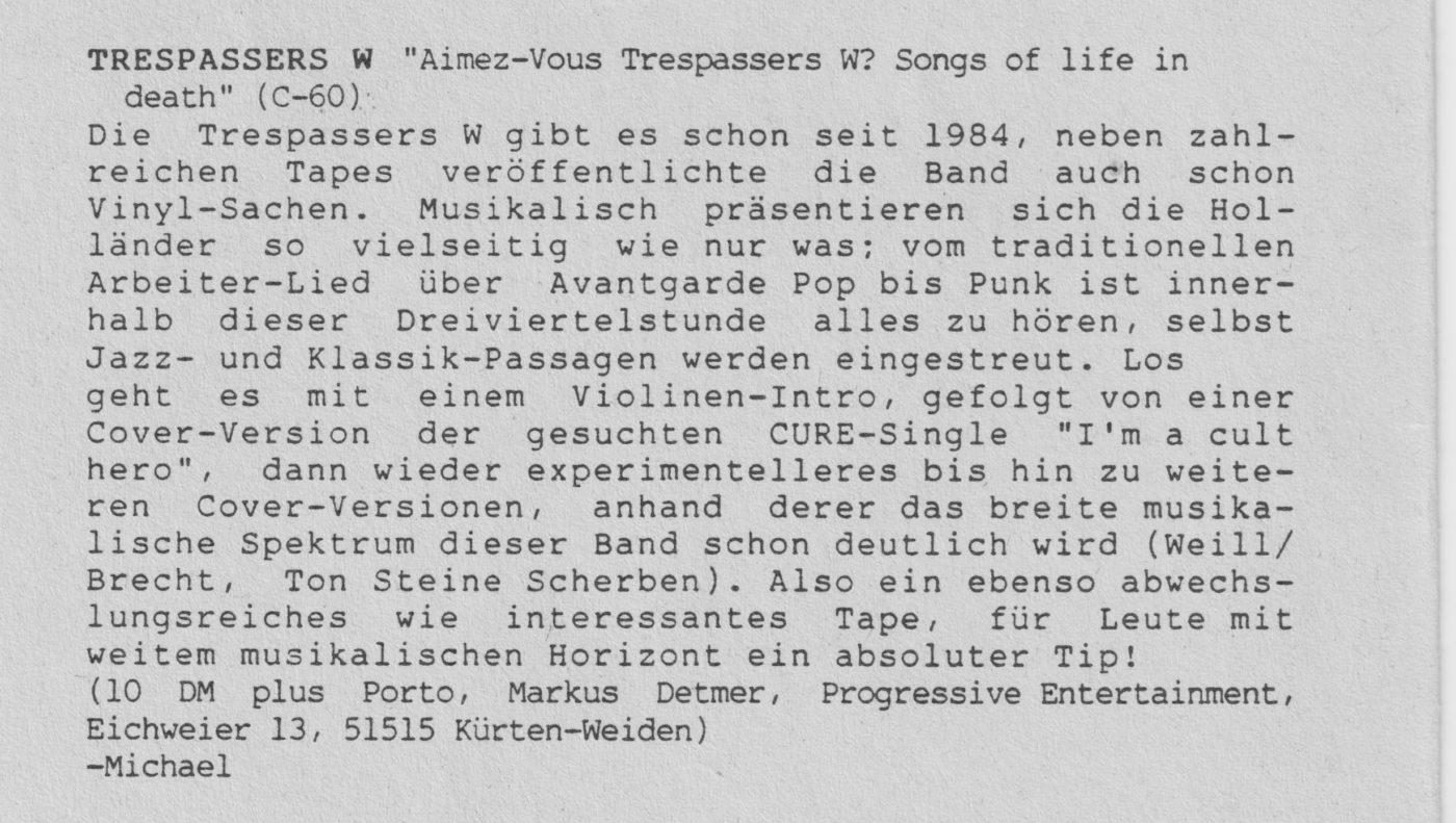 Markus Detmer, Progressive Entertainment februari 1994