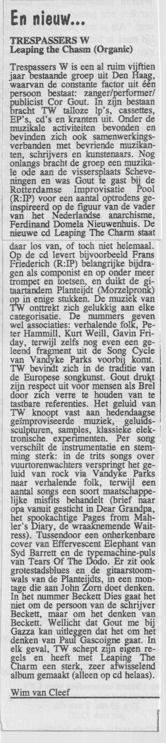 Wim van Cleef, Platenblad, # 80, 31 maart-3 mei 2000