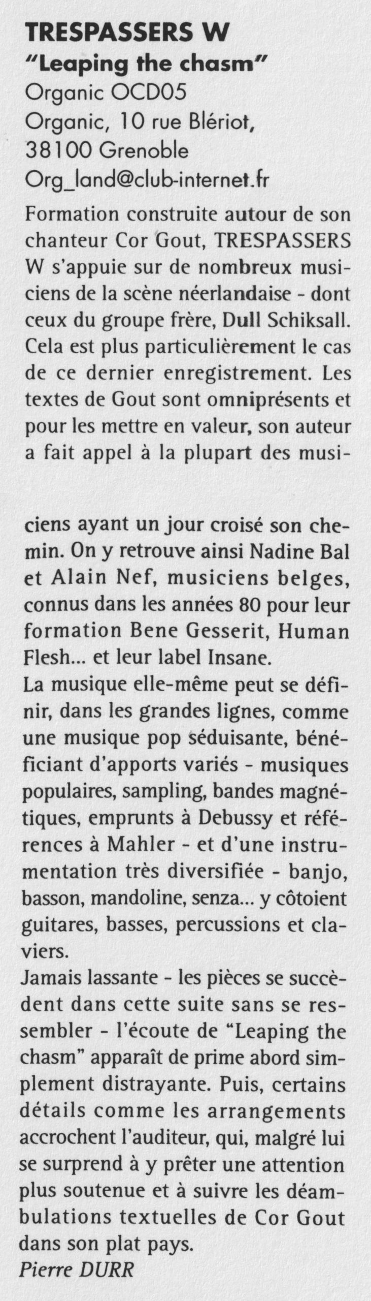 Pierre Durr, Revue&Corrigée, # 43, maart 2000