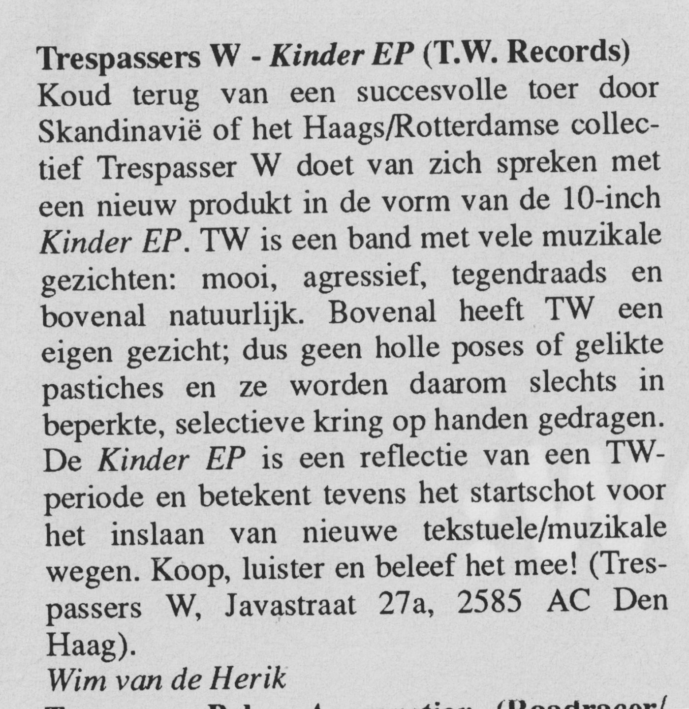 Kinder EP - Wim van de Herik - Opscene
